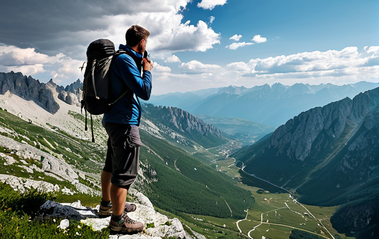 Mountain Vista & Hiker**
"A professional outdoor photographer capturing a wide shot of a fully clothed hiker, appropriate attire, standing on a rocky outcrop overlooking a stunning vista of the Accursed Mountains in Kosovo. The hiker wears modest hiking gear, including a backpack. Dramatic lighting with clouds casting shadows on the valley below. Perfect anatomy, natural proportions, well-formed hands, proper finger count, safe for work, appropriate content, family-friendly."
**