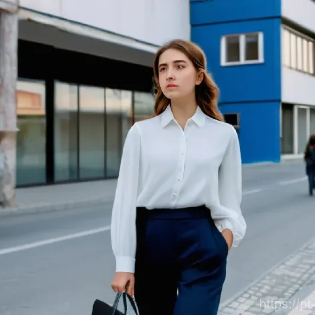 코소보 실업률 - **Prompt:** A young, determined Kosovar woman, dressed in a smart casual outfit (blouse and trousers...
