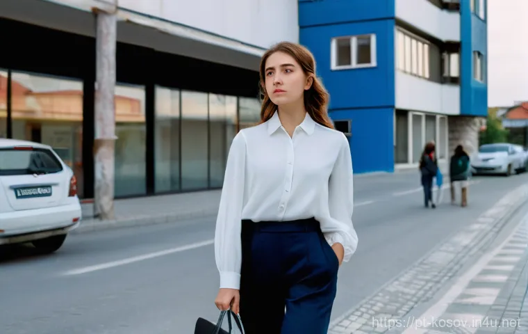 코소보 실업률 - **Prompt:** A young, determined Kosovar woman, dressed in a smart casual outfit (blouse and trousers...