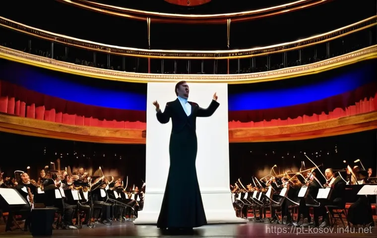 코소보에서 오페라 공연 관람 - **Vibrant Opera Gala in Pristina:** A captivating scene inside a grand, ornate concert hall resembli...