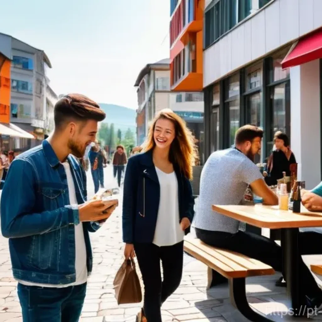 코소보 치안 비교 - **Prompt: A vibrant and modern street scene in Pristina, Kosovo, showcasing its youthful energy and ...