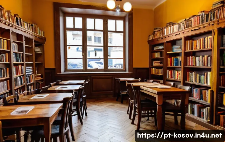코소보에서 책 구매 방법 - A cozy and charming local bookstore in Pristina, Kosovo, showcasing a warm and inviting interior wit...